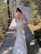 Sheath/Column Illusion Lace Sweep Train Wedding Dresses With Beading
