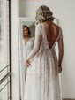 A-line V-neck Glitter Sweep Train Wedding Dresses