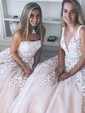 Ball Gown/Princess Floor-length V-neck Tulle Beading Prom Dresses