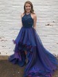 Princess Halter Organza Asymmetrical Beading Prom Dresses