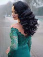 Trumpet/Mermaid Off-the-shoulder Lace Silk-like Satin Sweep Train Sashes / Ribbons Prom Dresses