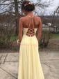 A-line V-neck Chiffon Floor-length Split Front Prom Dresses