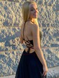 A-line V-neck Chiffon Floor-length Split Front Prom Dresses