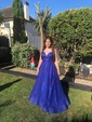 Ball Gown/Princess Floor-length V-neck Glitter Pockets Prom Dresses