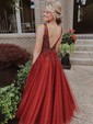 Ball Gown/Princess Sweep Train V-neck Tulle Split Front Prom Dresses