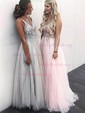 Ball Gown/Princess Sweep Train V-neck Tulle Split Front Prom Dresses