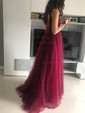 Ball Gown/Princess Sweep Train V-neck Tulle Split Front Prom Dresses