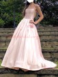 Ball Gown/Princess Floor-length Square Neckline Satin Beading Prom Dresses