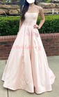 Ball Gown/Princess Floor-length Square Neckline Satin Beading Prom Dresses