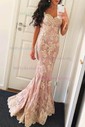 Trumpet/Mermaid Sweep Train V-neck Tulle Lace Appliques Lace Prom Dresses