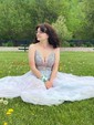 A-line V-neck Tulle Floor-length Beading Prom Dresses
