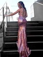 Trumpet/Mermaid Halter Sequined Sweep Train Prom Dresses