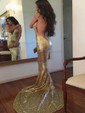 Trumpet/Mermaid V-neck Sequined Sweep Train Prom Dresses