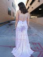 Trumpet/Mermaid V-neck Sequined Sweep Train Flower(s) Prom Dresses