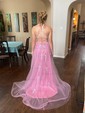 Ball Gown/Princess Sweep Train Scoop Neck Tulle Appliques Lace Prom Dresses