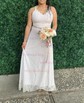 A-line V-neck Lace Sweep Train Wedding Dresses With Appliques Lace