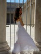 A-line V-neck Lace Sweep Train Wedding Dresses With Appliques Lace