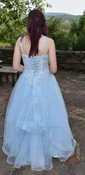 Princess Sweetheart Lace Tulle Sweep Train Appliques Lace Prom Dresses