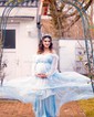 Ball Gown/Princess Sweep Train Off-the-shoulder Tulle Appliques Lace Prom Dresses