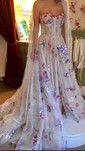 Ball Gown/Princess Sweep Train Sweetheart Tulle Flower(s) Prom Dresses