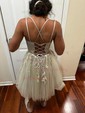 A-line Scoop Neck Lace Tulle Short/Mini Appliques Lace Short Prom Dresses