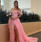 Ball Gown/Princess Sweep Train Off-the-shoulder Lace Tulle Beading Prom Dresses