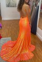 Sheath/Column Sweep Train V-neck Sequined Appliques Lace Prom Dresses