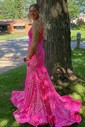 Trumpet/Mermaid V-neck Sequined Floor-length Prom Dresses