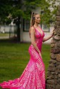 Trumpet/Mermaid V-neck Sequined Floor-length Prom Dresses