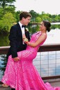 Trumpet/Mermaid V-neck Sequined Floor-length Prom Dresses