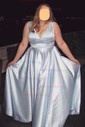 Ball Gown V-neck Satin Sweep Train Prom Dresses With Pockets