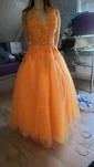Ball Gown/Princess Sweep Train V-neck Tulle Appliques Lace Prom Dresses