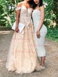 Ball Gown/Princess Floor-length Off-the-shoulder Tulle Appliques Lace Prom Dresses
