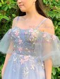 Ball Gown/Princess Sweep Train Off-the-shoulder Tulle Sashes / Ribbons Prom Dresses