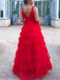 Ball Gown/Princess Sweep Train V-neck Tulle Sashes / Ribbons Prom Dresses