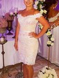 Sheath/Column Off-the-shoulder Tulle Short/Mini Beading Short Prom Dresses