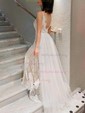 Trumpet/Mermaid V-neck Lace Tulle Detachable Sashes / Ribbons Prom Dresses
