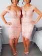 Sheath/Column V-neck Lace Tulle Short/Mini Appliques Lace Short Prom Dresses