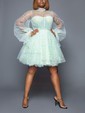 A-line High Neck Tulle Knee-length Short Prom Dresses With Bow