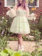 A-line High Neck Tulle Knee-length Short Prom Dresses With Bow