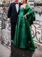 Ball Gown/Princess Sweep Train Straight Satin Pockets Prom Dresses