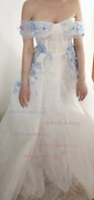 Ball Gown/Princess Sweep Train Off-the-shoulder Lace Tulle Flower(s) Prom Dresses