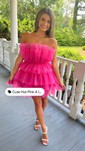 A-line Strapless Tulle Short/Mini Short Prom Dresses With Sashes / Ribbons