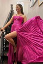 A-line Halter Metallic Floor-length Prom Dresses With Ruched