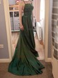 A-line Scoop Neck Silk-like Satin Sweep Train Split Front Prom Dresses