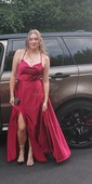 A-line Floor-length Cowl Neck Silk-like Satin Split Front Prom Dresses