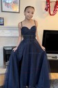 A-line Sweep Train Cowl Neck Glitter Ruffles Prom Dresses