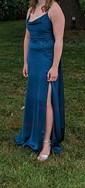 Sheath/Column Cowl Neck Silk-like Satin Ankle-length Split Front Prom Dresses