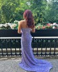 Sheath/Column Sweep Train Straight Sequined Split Front Prom Dresses