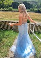 Trumpet/Mermaid Sweep Train Scoop Neck Tulle Lace Appliques Lace Prom Dresses